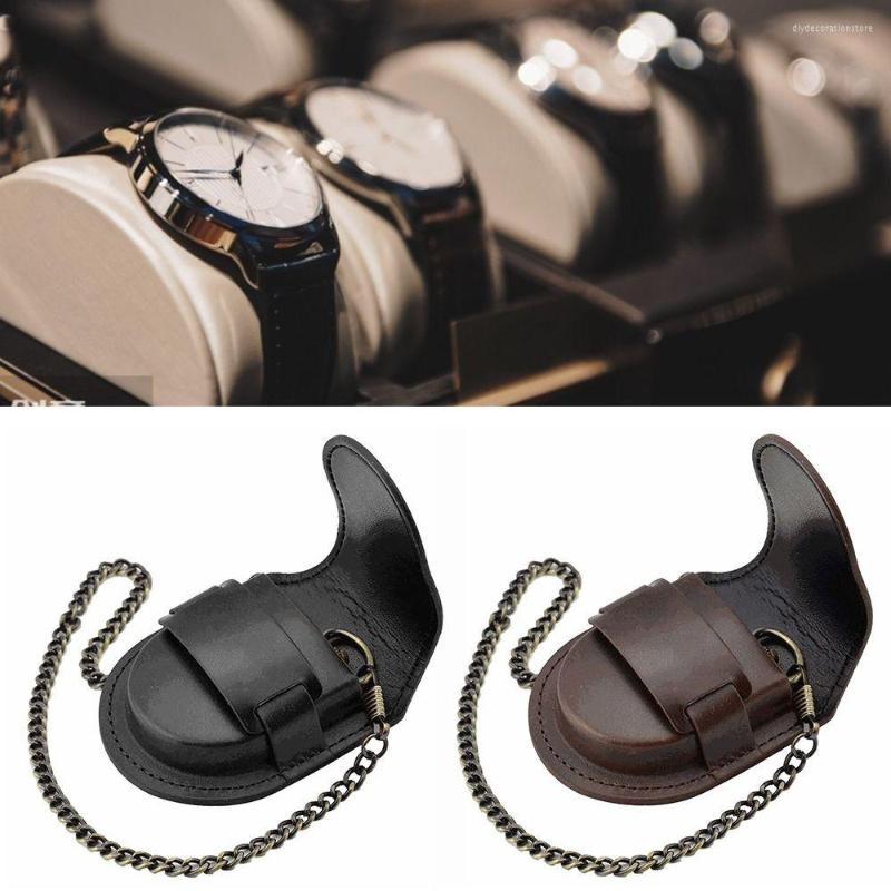 

Watch Boxes Fashion Black Brown Vintage Classic Pocket Jewelry Leather Box Holder Storage Case Coin Purse Pouch Bag With Chain