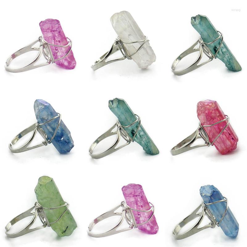 

Cluster Rings Irregular Natural Quartz Stone Wire Wrapped Colorful Ore Rock Crystal Pillar Finger Ring For Women Fashion Jewelry Healing