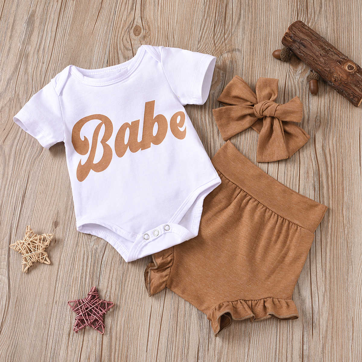 

Clothing Sets PCS Summer New Born Girls Clothes Set Fashion Letter Print Short Sleeve RomperShort PantsHairband Toddler Suit, Auburn