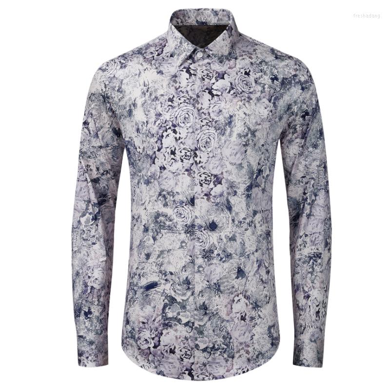 

Men's Casual Shirts MINGLU Purple Floral Printed Men's High Quality Long Sleeve Allover Four Seasons Male Dress Plus Size 4XL