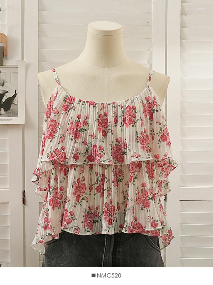 

Women's Tanks Women Summer Temperament Vintage Loose Slim Low Neck Ruffle Strap Shirt Floral Short Outwear Tank Top D2663, Color 6