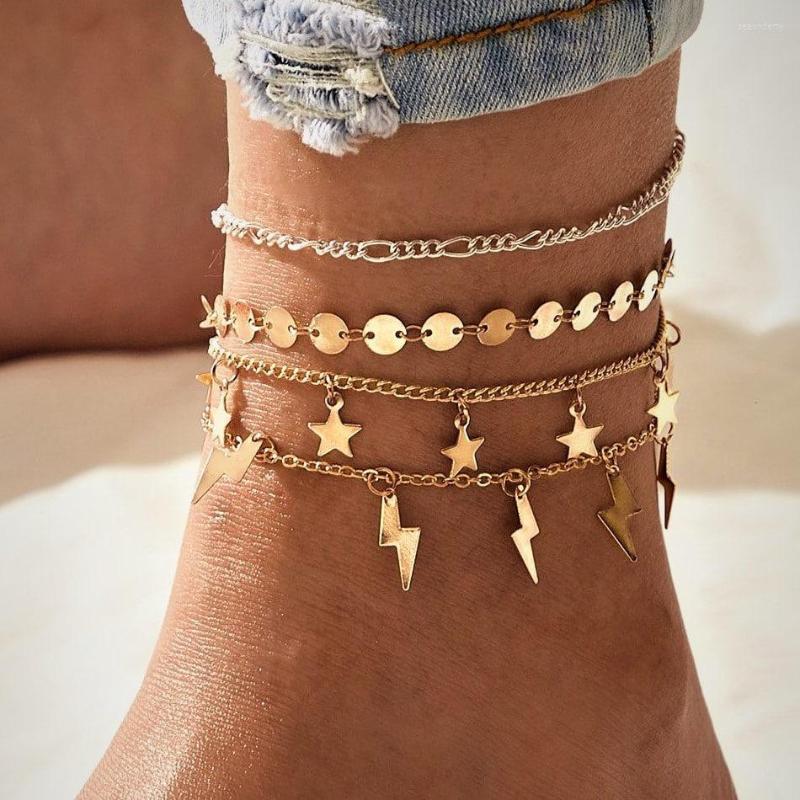 

Anklets Jouval Boho Star Sequin Ankle Bracelet 4 Layered For Women Charm Leg Chain Fashion Beach Foot Jewelry Accessories