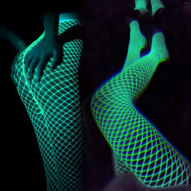 

Women Socks Women's White Fishnet Stocking High Waist Tights Hollow Out Pantyhose Luminous