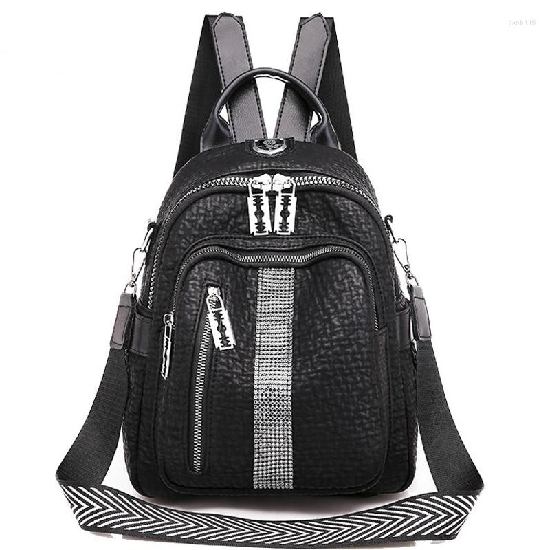 

School Bags High Quality Leather Women Backpacks Fashion For Teenagers Girls Large Capacity Ladies Travel Backpack Shoulder, Black