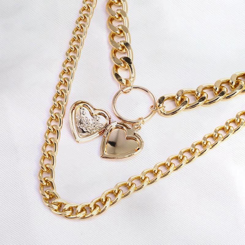 

Pendant Necklaces Vintage Thick Chain Heart Pendants For Women Gold Geometric Punk Necklace Design Wedding Jewelry Girlfriend Gifts