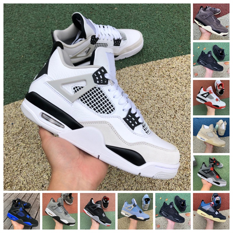 

4 4s Men Women BasketBall ShOes Seafoam Military Black Cat Canvas Red Thunder White Oreo Midnight Navy UNC Blue Sail Infrared Cement Mens Trainers Sports Sneakers, Shoe lace