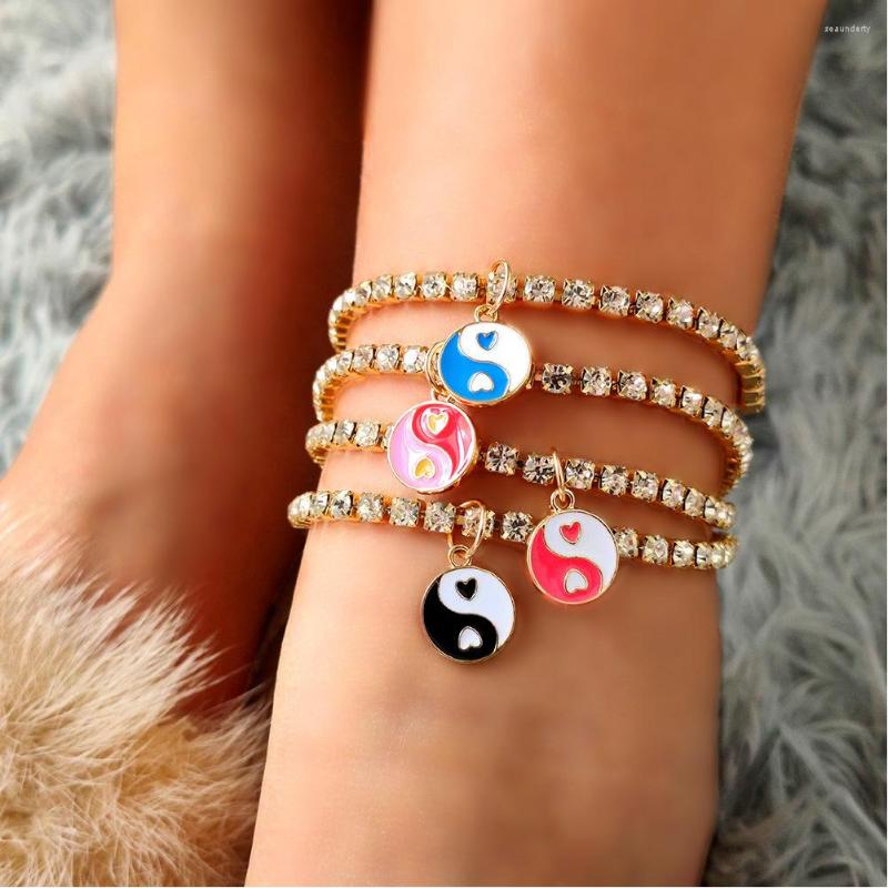 

Anklets Boho Luxury Zincon Adjustable Women Anklet Gold Silver Color Yin Yang Flower Pendant Alloy