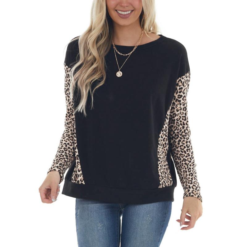 

Women' Hoodies & Sweatshirts Leopard Patchwork Sweatshirt Women Casual Solid Plus Size Oversized 2023 Sudaderas Con Capucha, Black
