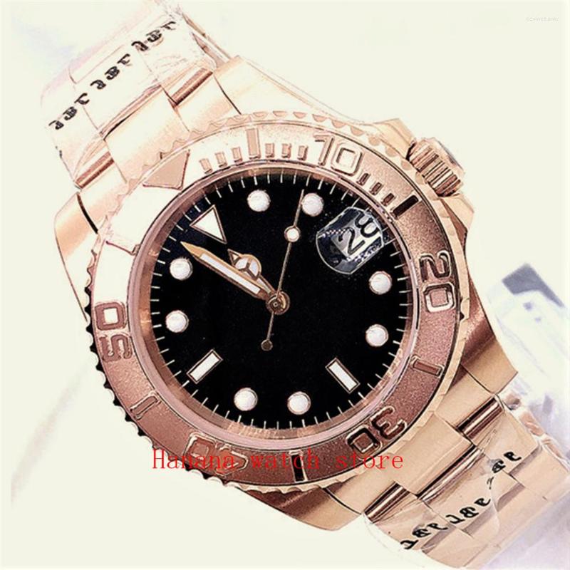 

Wristwatches 40mm Rose Golden Mechanical Automatic Movement Men's Wristwatch Black Dial Sapphire Glass Date Indicator Luminous Marks, Red