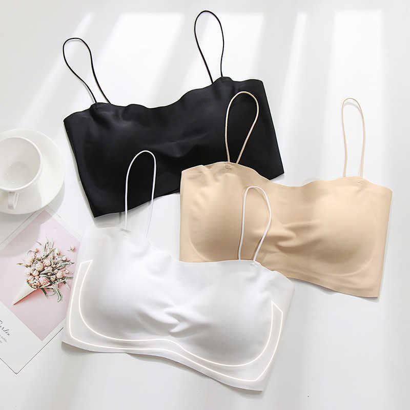 bra set lingerie A piece of simple and natural beauty back wrapped chest thin no steel ring type underwear jelly bar gathered trace