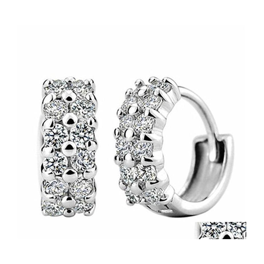 

Charm Sier Hoop Earring Temperament Diamondstudded Crystal Ear Buckle Zircon Earrings Simple Double Row Drop Delivery Jewelry Dh8Fc