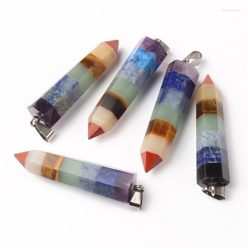 

Pendant Necklaces Natural Stone Necklace Rainbow Cylinder Shape Geometric Charms Pendants For Jewelry Making Handmade DIY Accessories