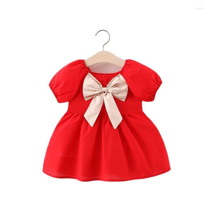 

Girl Dresses 1-3Years Baby Dress Born Summer Bow Tie Cotton Infant Clothes, Pink