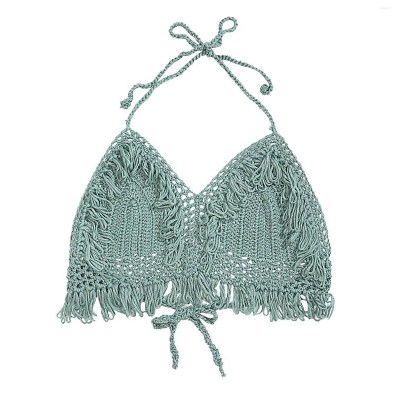 

Women's Swimwear Swimsuit Women Bikini Cover Ups Casual Solid Color Multicolor Tie Neck Knitted Crochet Fringed Top Bathing Suit 4