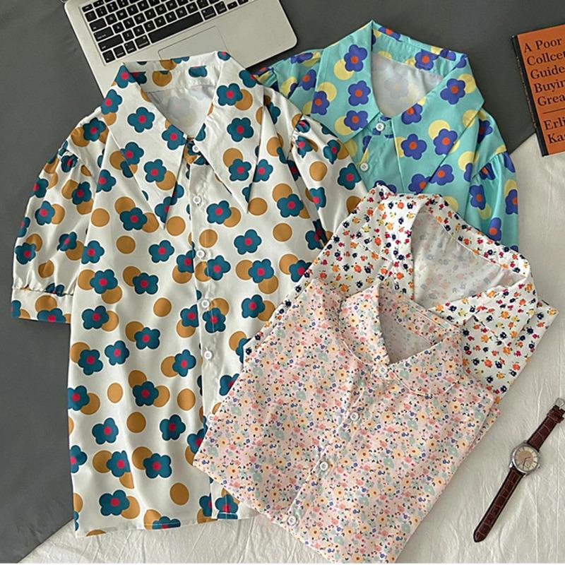 

Women's Blouses & Shirts Summer Vintage Turn Down Collar Floral Print Blouse Women Casual Short Sleeve Female Shirt Fashion Streetwear Vacat, 31311 picture color