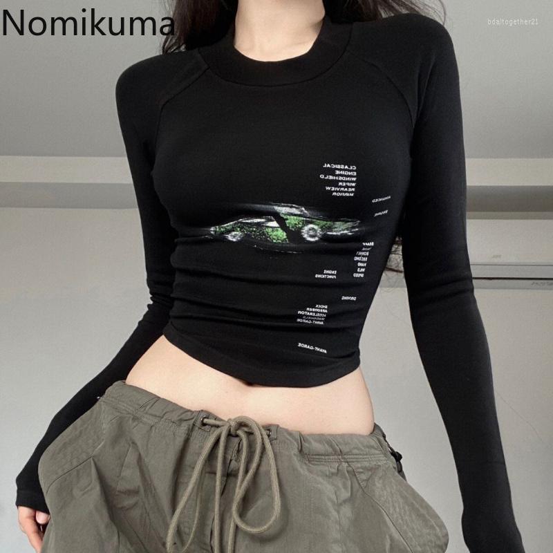 

Women' T Shirts Nomikuma Shirt Spring Autumn Letter Print High Waist Y2k Women Clothing Vintage Sexy Fashion Punk Style Long Sleeve Tees, As photo