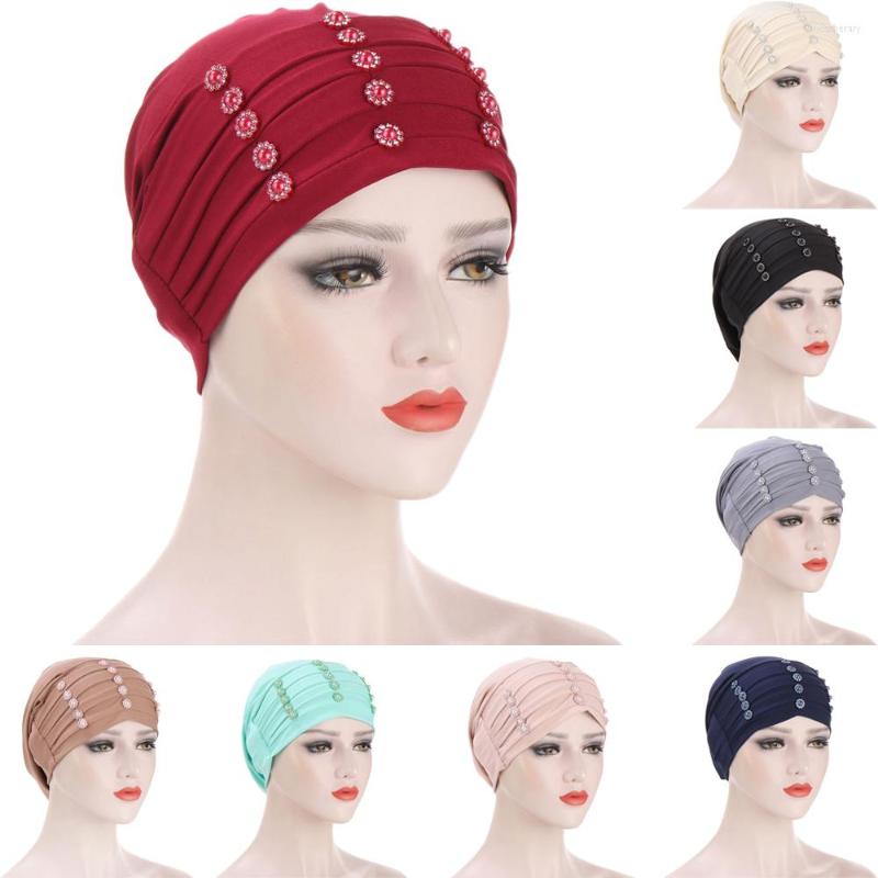 

Ethnic Clothing Muslim Women Hijab Inner Cap Flower Beads Turban Pleated Under Scarf Beanie Bonnet Hair Loss Cover Islamic Hijabs Headwear