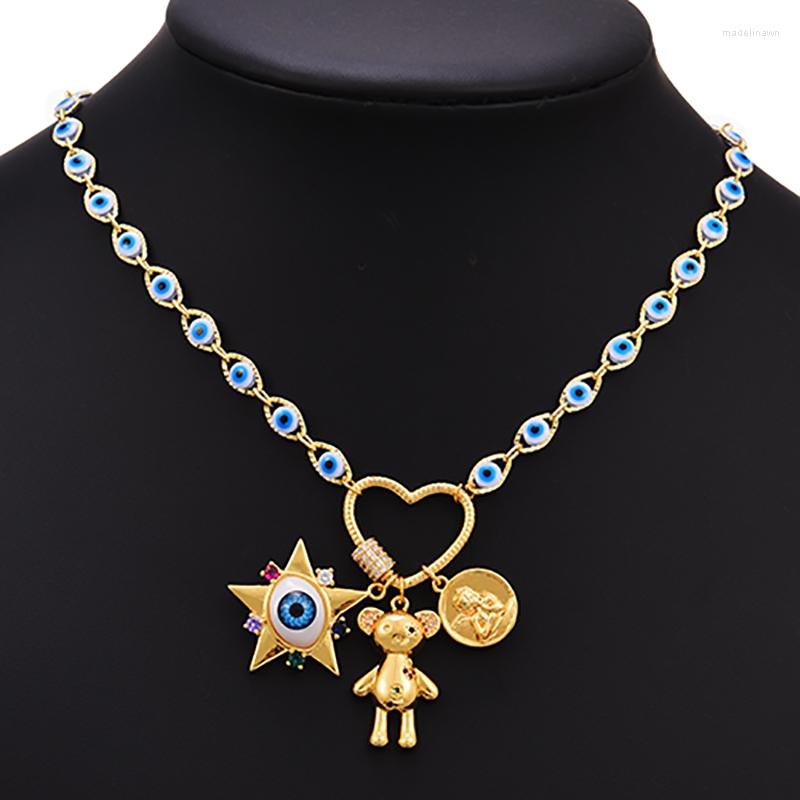 

Choker ZHINI Bohemia Punk Eye Long Chain Necklace Turkish Lucky Blue Evil Pendant Necklaces For Women Party Jewelry Gift