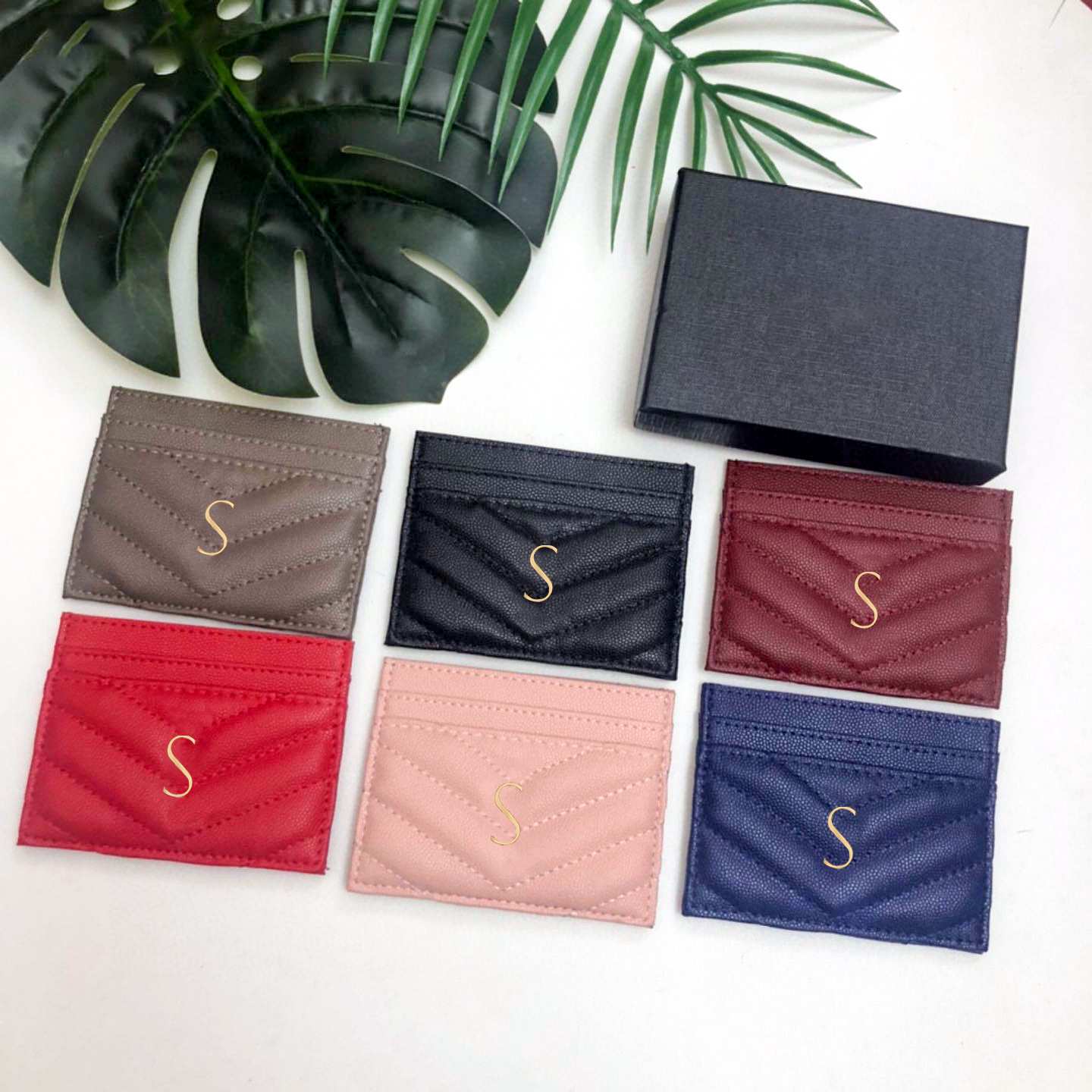 

Designer Luxury Genuine Leather Purse card holder wallet Men famous Women's Holders fashion Coin Black Lambskin Mini Wallets Key credit card case wristlets keychain, White gold