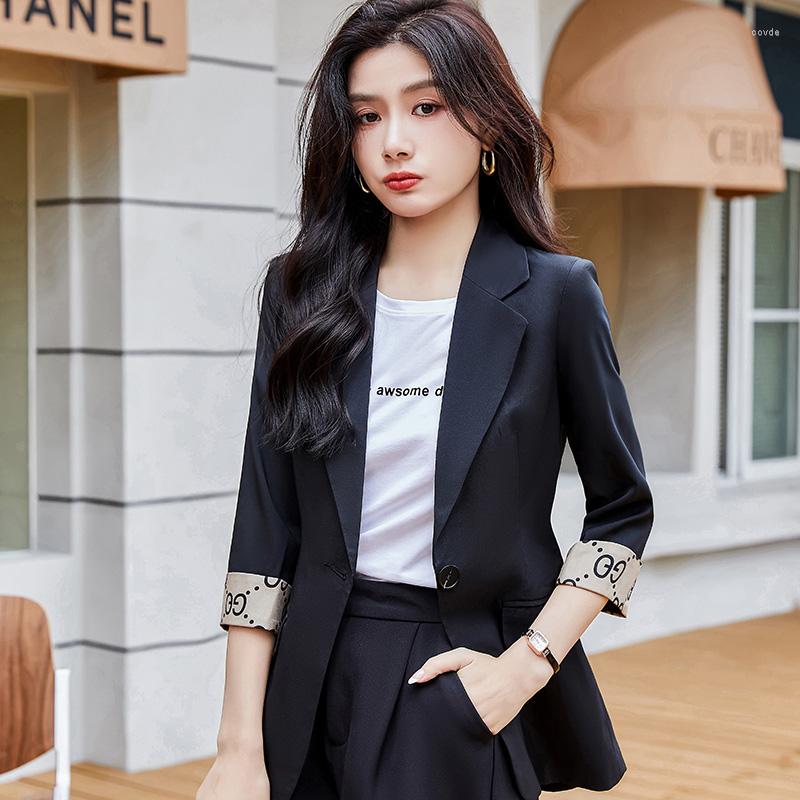 

Women' Suits Fashion Black White Blazer Women Jackets Half Sleeve Office Ladies Work Wear Business OL Styles