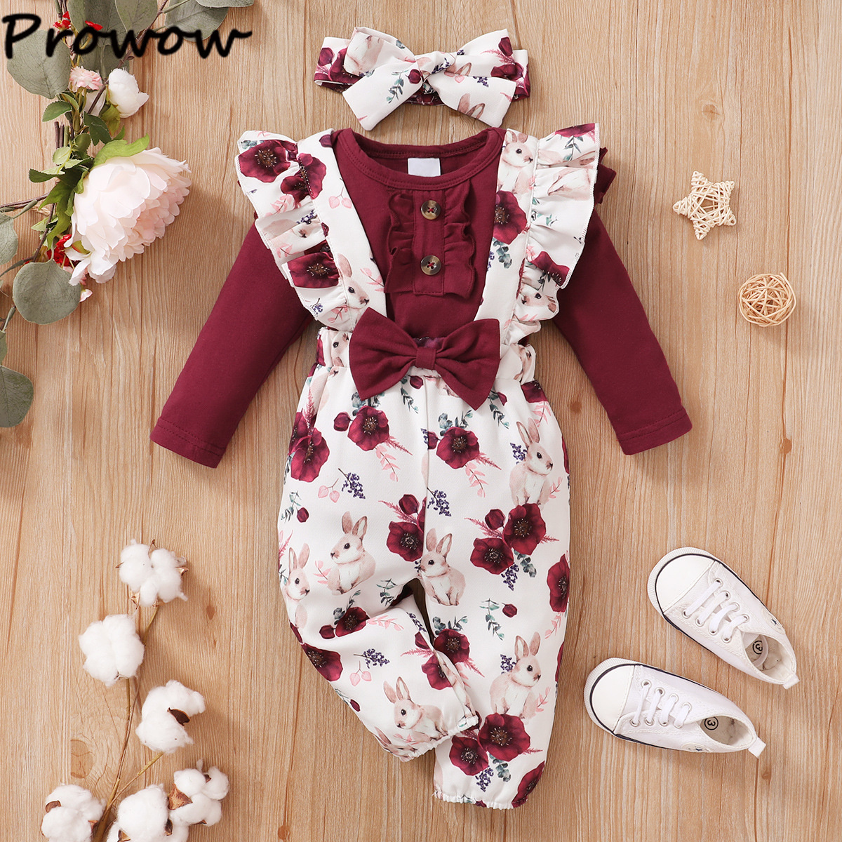 

Clothing Sets Prowow born Baby Girl Clothes Set Long Sleeve Red RompersFloral Overalls PantsHeadband Set Autumn Winter Girl Clothes 230211, Cookie