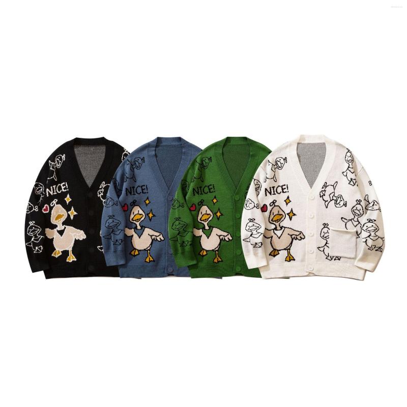 

Men's Sweaters Men Cartoon Funny Duck Hip Hop Knitted Sweater Pattern Harajuku Oversize Streetwear Loose Cardigan Pullover Women Coat, Black