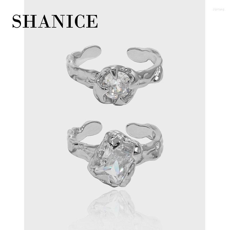 

Cluster Rings SHANICE S925 Sterling Silver Sparkle Ring Irregular Micro Pave CZ Band Open Wedding For Women Trendy