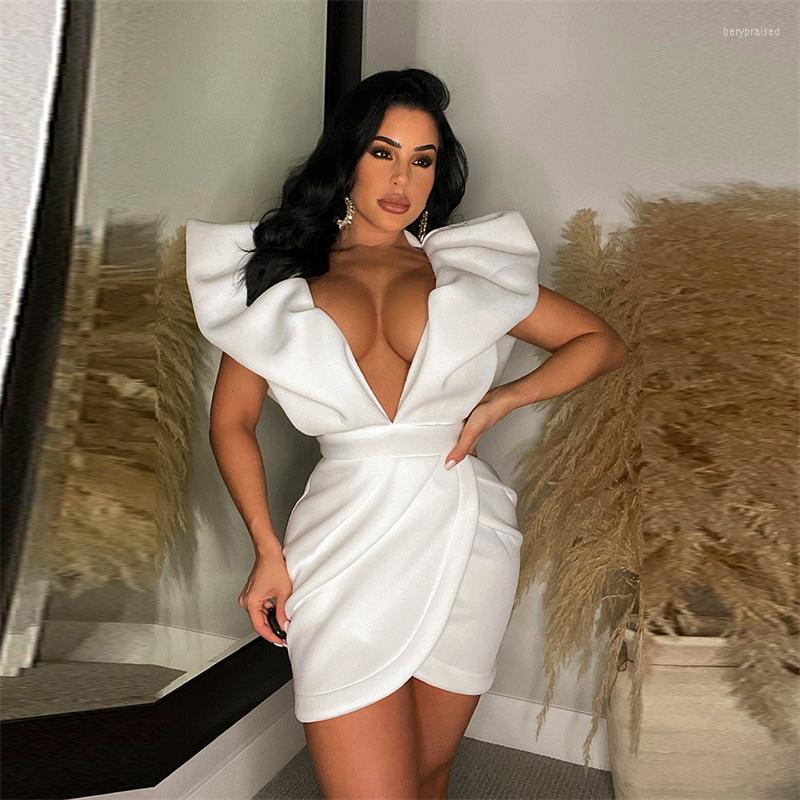 

Casual Dresses 2023 Summer Solid 3D Ruffles Asymmetrical Mini Dress Women Sexy Deep V Neck Backless Wrapped Bodycon Club Party Outfits, Black