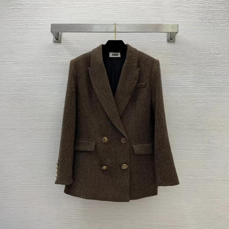 

Women' Suits HIGH QUALITY WOMEN RETRO BROWN DOUBLE BREASTED METAL BUTTON WOOL BLAZER SUIT CLASSIC, Chocolate