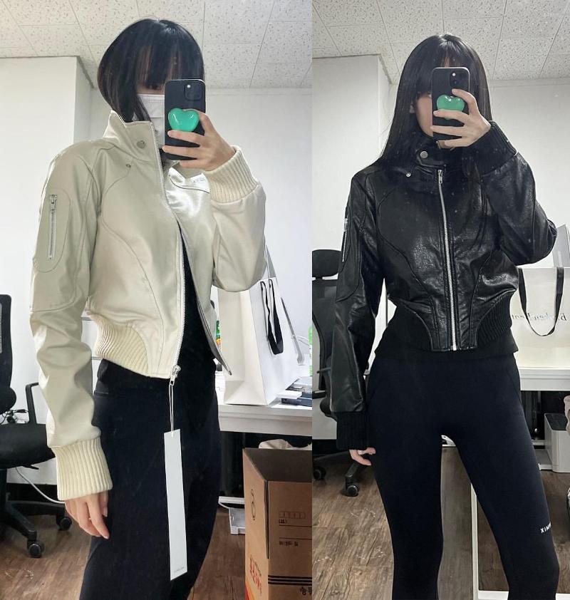

Women' Leather Spring Retro Loose Faux Jacket Short Coat Stand Collar Zipper Motorcycles Biker Outer Women, Black