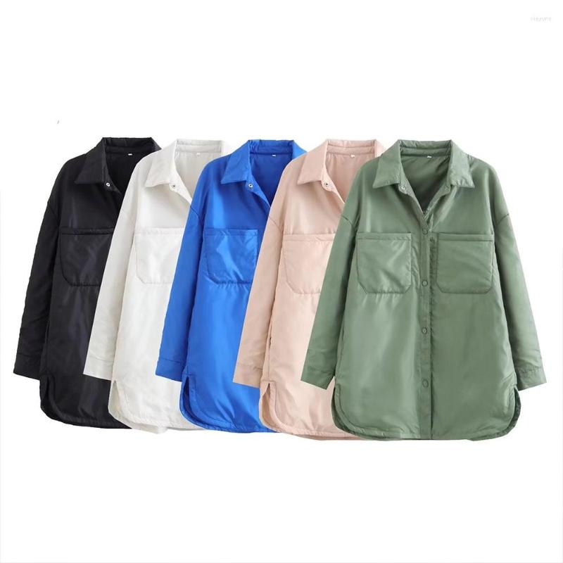 

Women' Trench Coats ZAA Fall 2023 Women' Fashion Retro Casual Lapel Pocket Single-breasted Five-color Quality Cotton-padded Jacket, As shown
