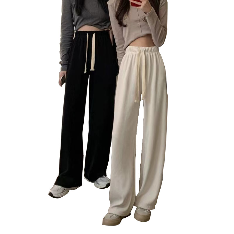 

Korean style lace-up high-waisted large-size wide-leg mopping pants feminine temperament retro lazy loose straight sports casual trousers, Customize