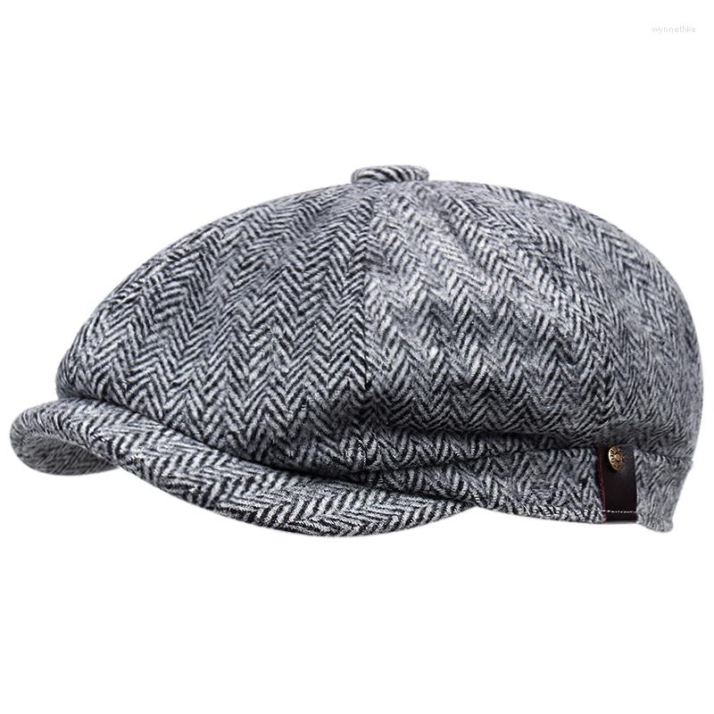 

Berets 2023 Woolen Men's Sboy Hats Warm Octagonal For Autumn And Winter, Black