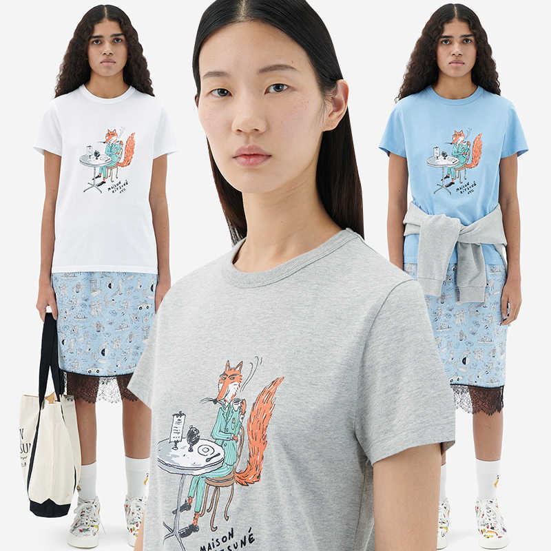 

Maison Kitsune Women Designer T shirt Fashion Tops Print Letter Embroidery T-shirt, White