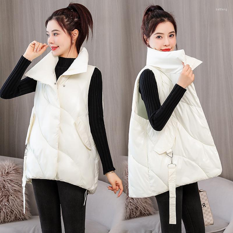 

Women's Vests Casual Solid Warm Cotton Padded Vest Female Loose Short Waistcoat 2023 Women's Sleeveless Winter Jacket Glossy Stand, Beige