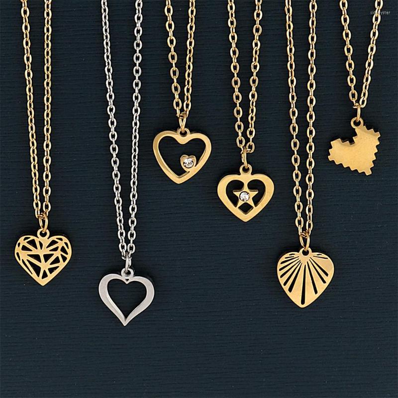

Pendant Necklaces Exquisite Stainless Steel Necklace Simple Heart Geometric Zircon Chain Choker Jewelry