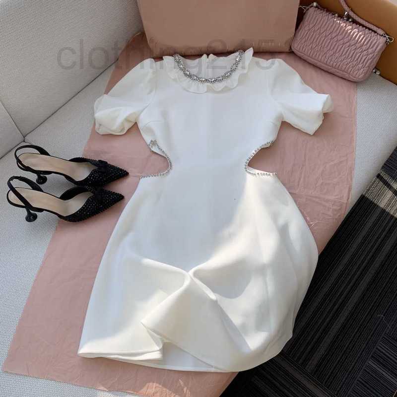 

Casual Dresses Designer Neckband with Diamond Waist Hollow Short Sleeve Elastic A-line WERE, Black6