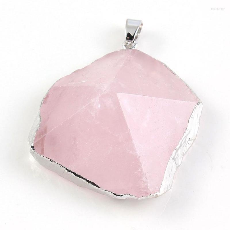 

Pendant Necklaces Silver Plated Irregular Shape Rose Pink Quartz Section Amethysts Stone Fashion Jewelry