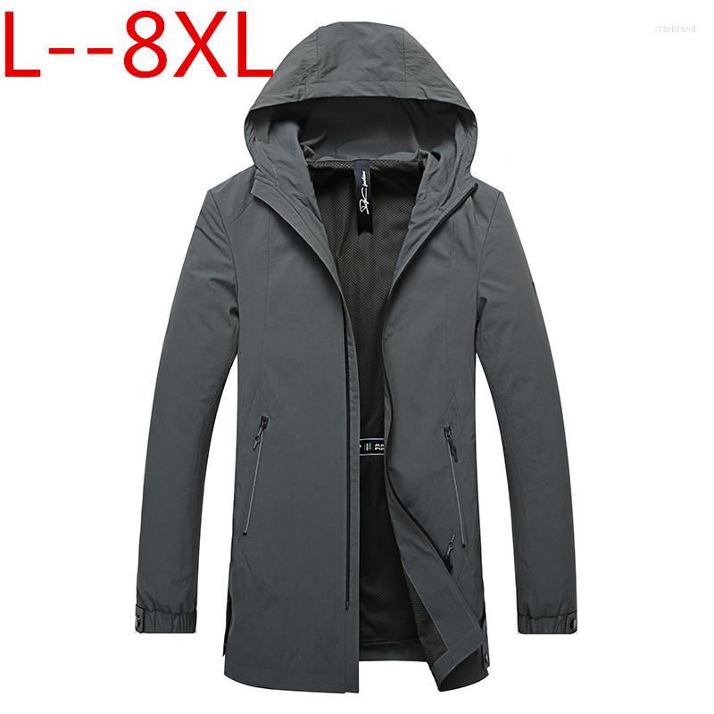 

Men's Jackets Plus Size 8XL 6XL 5XL Long Trench Coat Mens Brand Clothing Casual Fashion Men Quality Hooded Male, Black
