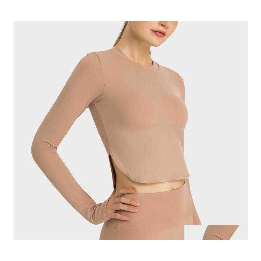 

Yoga Outfits Lu220 Tops Gym Clothes Women Sexy Side Seam Split Nude Fitness Long Sleeve Tees Casual Running Sports Shirt Drop Delive Dh6Ic, Light purple