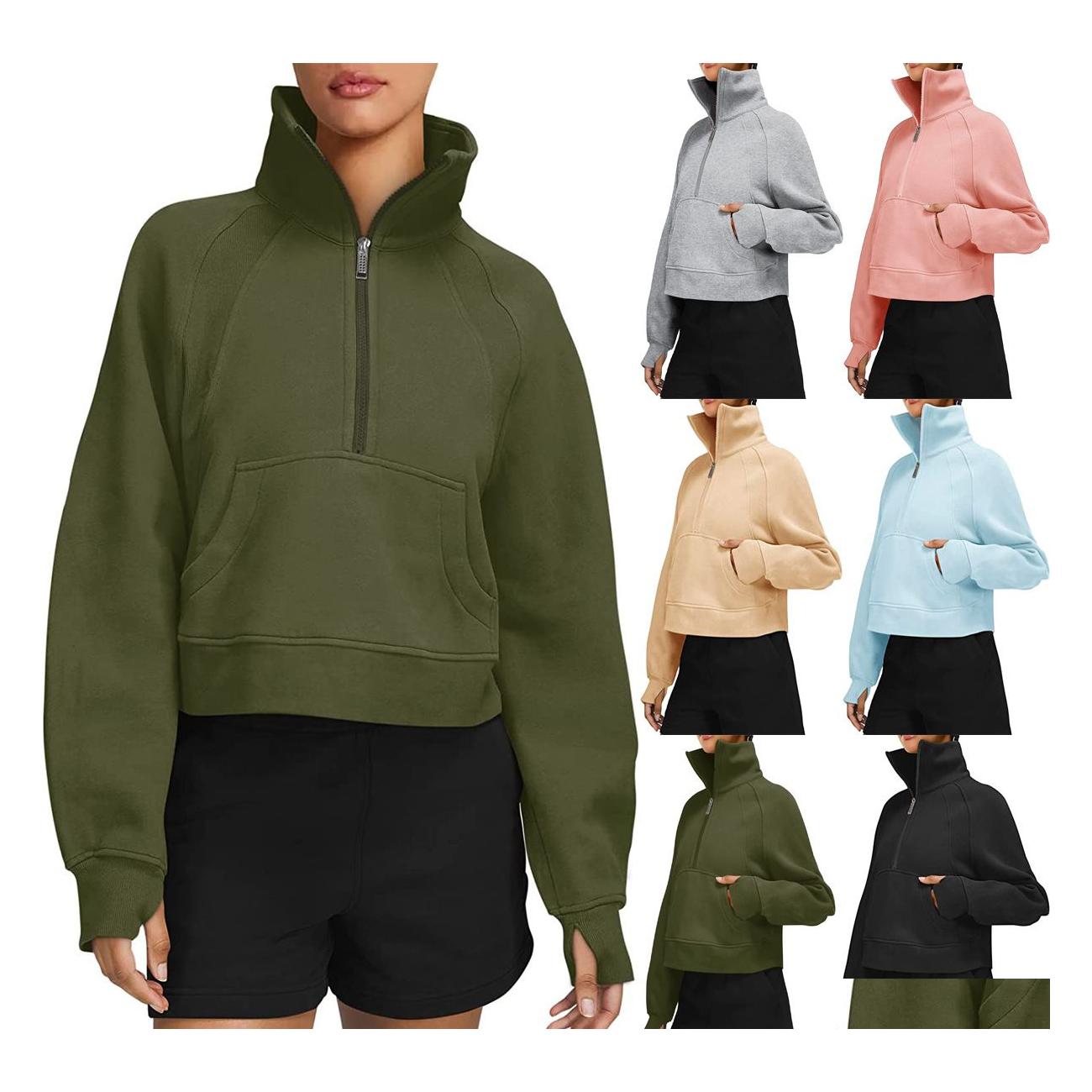 

Yoga Outfits Outfit Lu Semi Zipper Sweater Womens Loose Fashion Leisure Coat Running Fitness Casual Thickened Gym Clothes Drop Deliv Dhkv7, 19