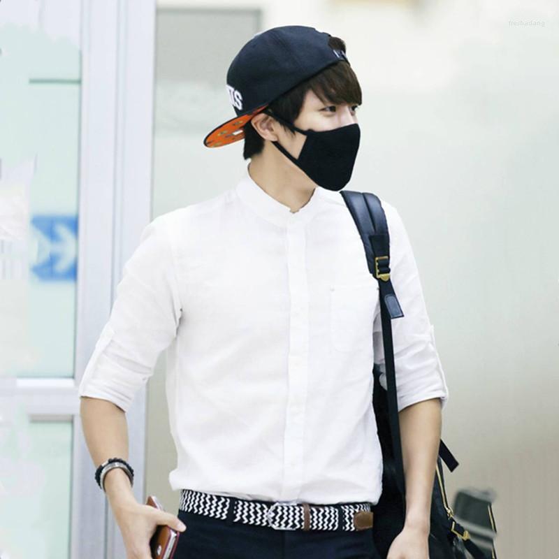 

Men' Casual Shirts Men' Shirt 2023 Spring And Summer Fashion Stand Collar Pocket Non Iron Long Sleeve, White