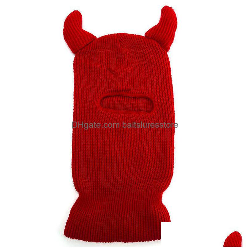 

Cycling Caps Masks Ox Horn Clava Fl Face Er Ski Mask Bonnet 3 Hos Winter Warm Party Knit Beanies Hats Halloween Gift Drop Delivery Dhbzh, 98