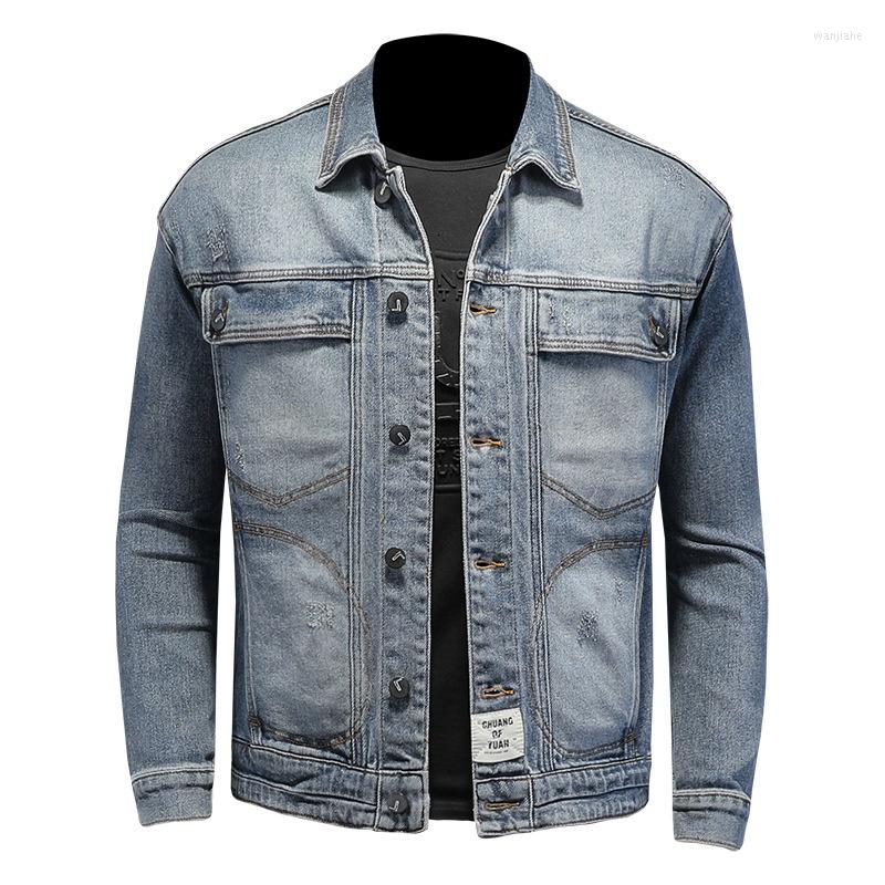 

Men's Jackets Motorcycle Denim Jacket Men Fashion Stretch Jeans Coat Causal Cotton Blue Cowboy Autumn Spring Outerwear
