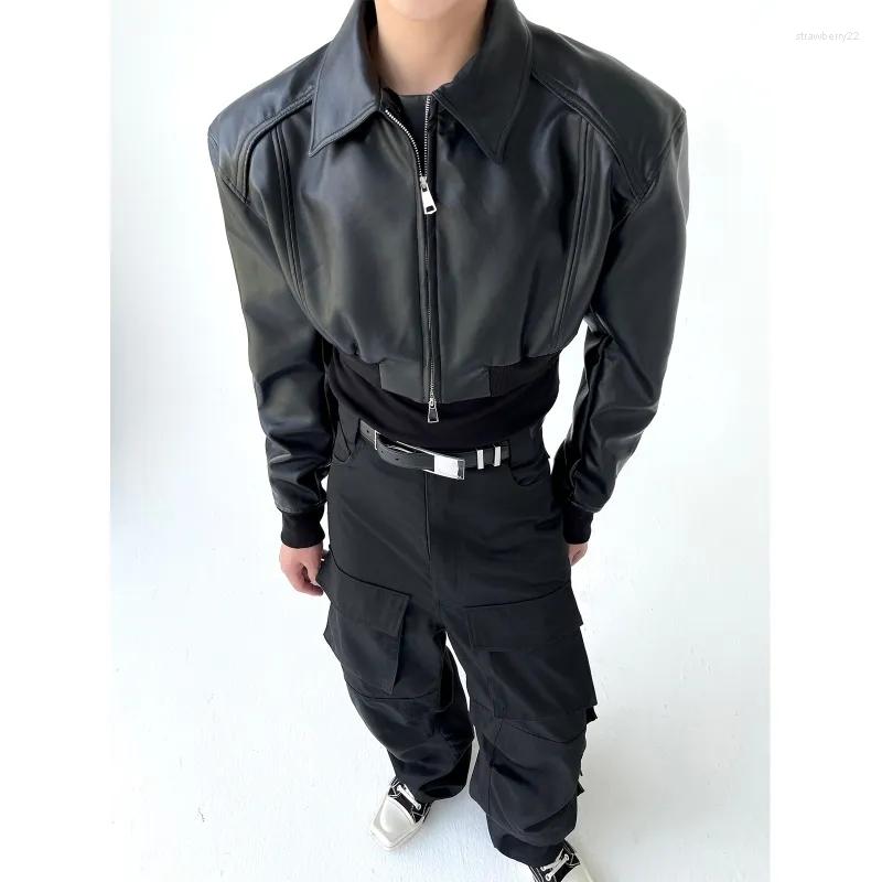 

Men's Jackets Fashion Spring Man Boy's Chic High Street Double Zipper Crop Top Jacket Coat Motobiker Harajuku, Black