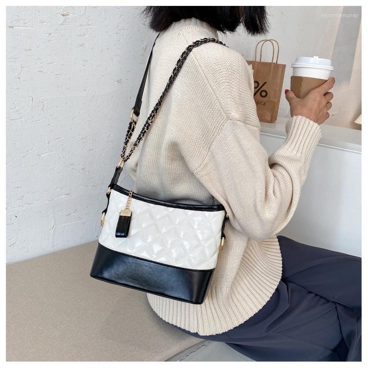 

Evening Bags Luxury Designer Small PU Leather Bucket Crossbody For Women Chain Shoulder Bag 2023 Trend Brand Ladies Handbags And Purses, Black