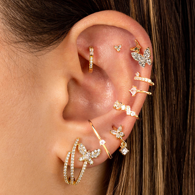 

New Fashion Stainless Steel Crystal Zirconia Butterfly Hoop Earrings For Women Tiny Pendant Water Drop Earring Piercing Jewelry