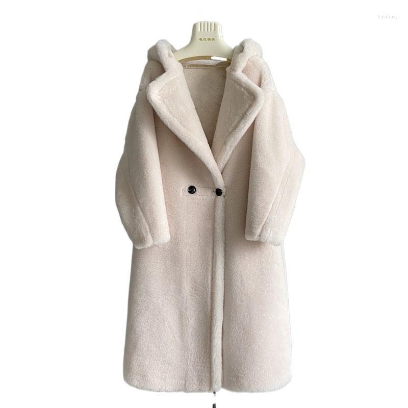 

Women' Fur Winter Fashion Particle Sheep Sheared Coat Women Double Breasted Hooded Long Lambs Wool Overcoat Female Loose Clothes H2651, 02