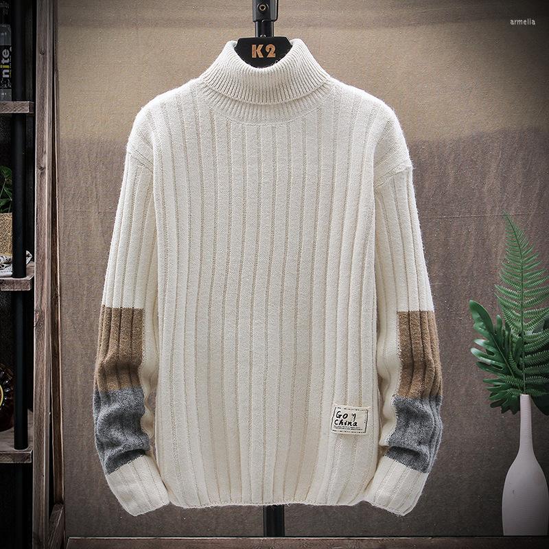 

Men's Sweaters Winter Fashion Men's Vintage Patchwork Long Sleeve Sweater Teens Korean Style Turtleneck Knitting Pullover Loose Casual, 966 khaki