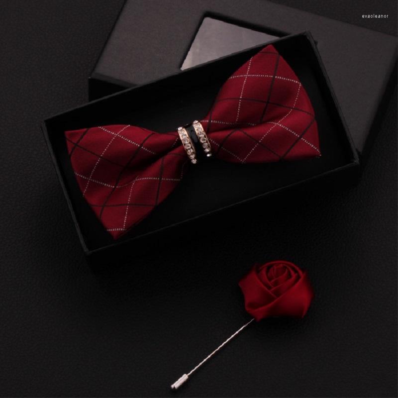 

Bow Ties 2023 Fashion Men's Wedding Double Fabric Plaid Tie Banquet Host Show Formal Butterfly With Gift Box Corsage